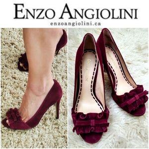 Enzo Angiolini Burgundy Suede Peeptoe Heels 4.5M